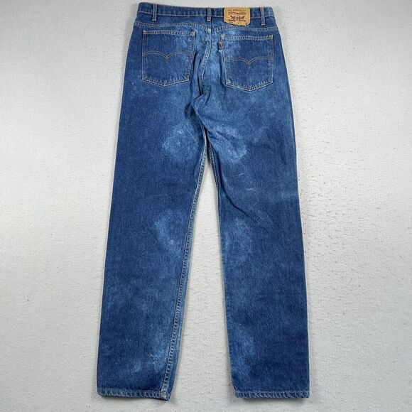 Levis 505 Orange Tab Mid Rise Dark Wash Distressed Denim‎ Blue Jeans Mens 36x32 - Picture 12 of 16